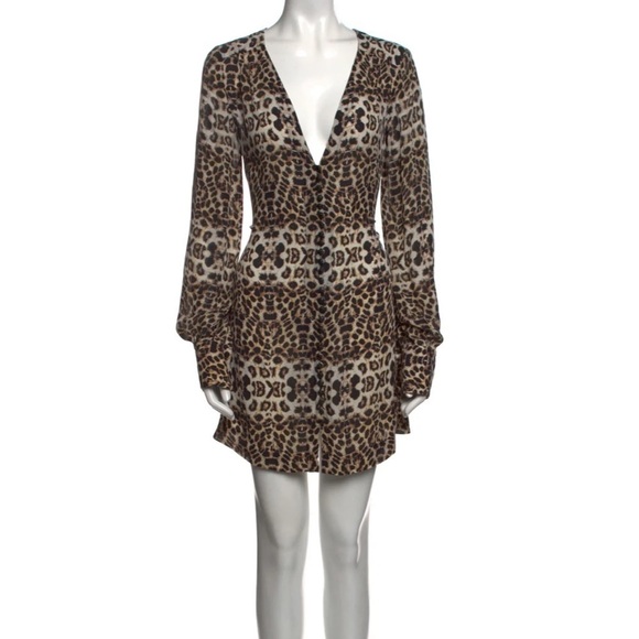 A.L.C. Daisy 100% Silk Animal Print Dress Small Long Sleeve V-Neck Loepard - Picture 5 of 15